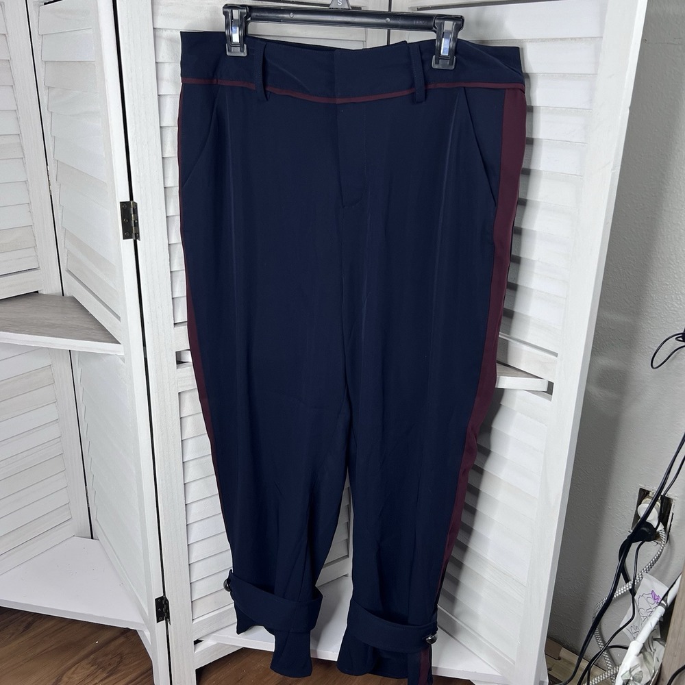 NWT Soncy Women's Cropped Navy Burgundy Stripe Embellished Bottom Pant Sz Plus 1